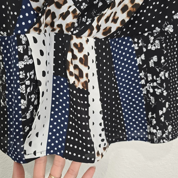 CAbi 3787 Womens Crossover Cami Sz 4 Black Brown Animal Print Polka Dot‎ - Picture 7 of 10